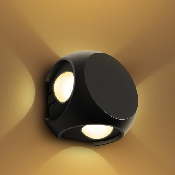 wipro Garnet 4 Watt 4 Ray Round Outdoor Wall Light for Home | 4 x 1W| IP65 LED Wall Light | Warm White, Yellow 2700K | Aluminium Housing |(Black Body, Pack of 1)